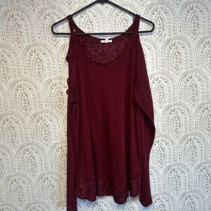 Maurices Burgundy Cold Shoulder‎ Lace Trim Long Sleeve Top XXL